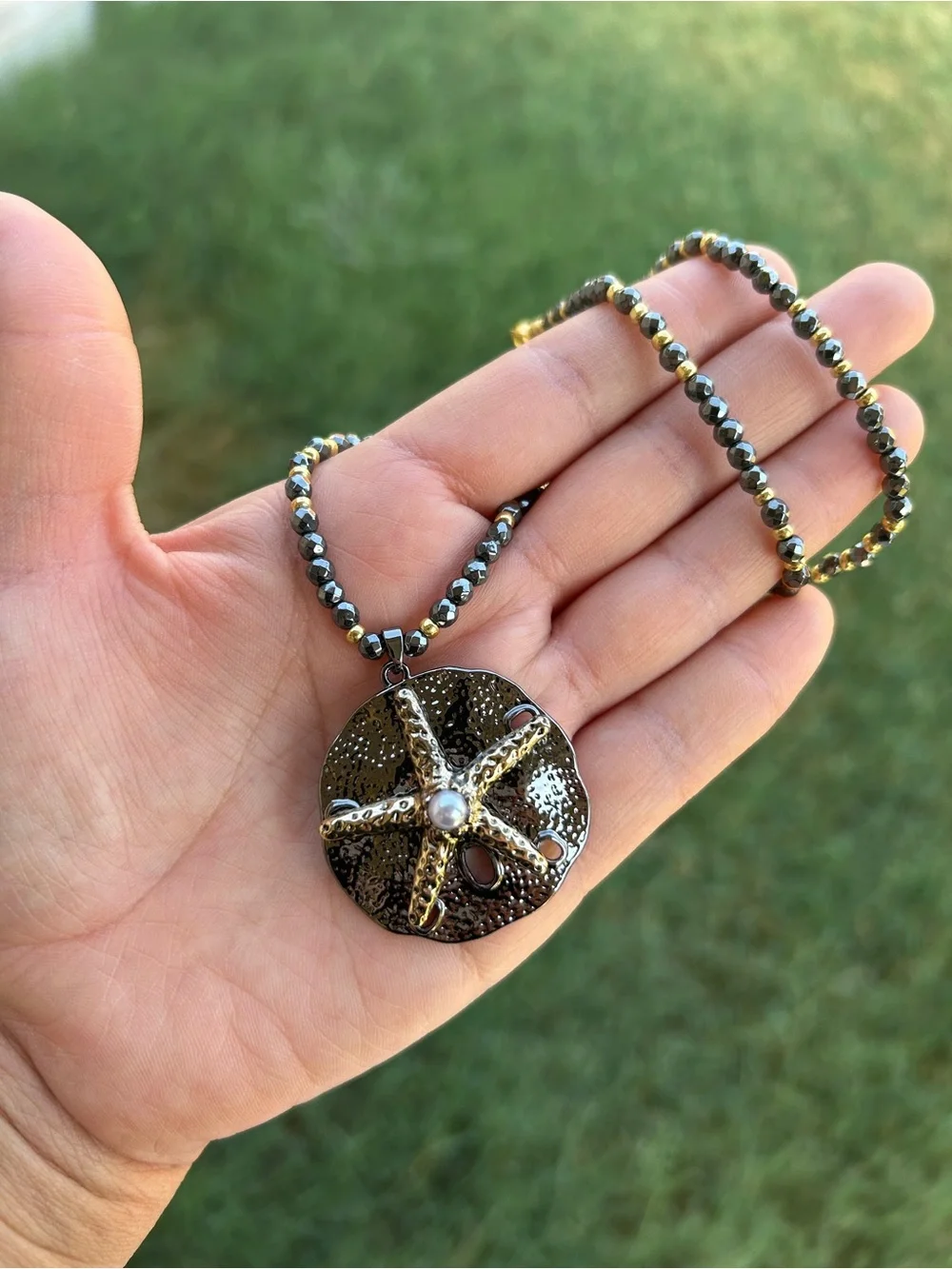 Hematite Beaded Starfish Pendant Necklace
